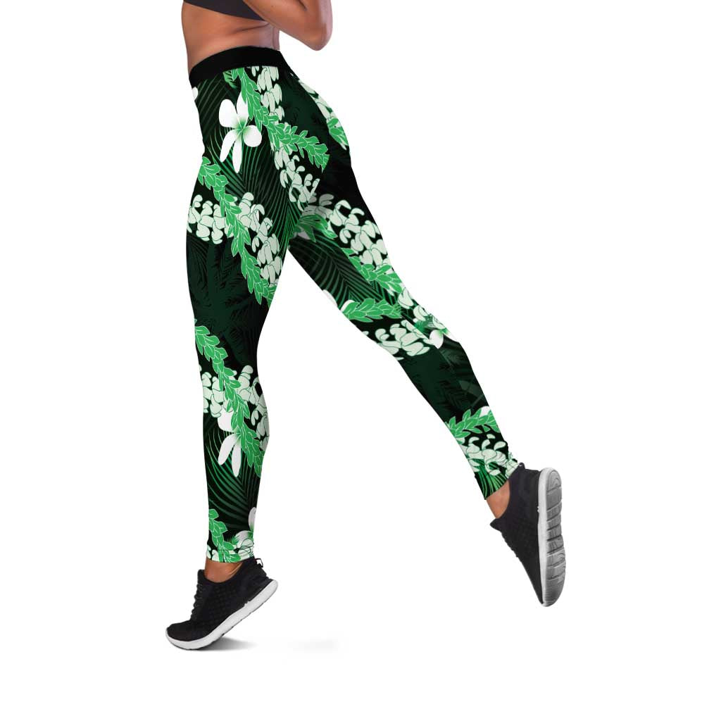 Puakenikeni Maile Lei Leggings Frangipani Green Tropical Leaves