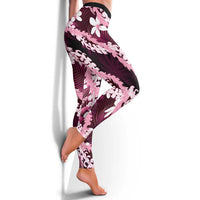 Puakenikeni Maile Lei Leggings Frangipani Pink Tropical Leaves