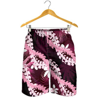 Puakenikeni Maile Lei Shorts for Men Frangipani Pink Tropical Leaves