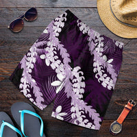 Puakenikeni Maile Lei Shorts for Men Frangipani Purple Tropical Leaves