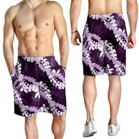 Puakenikeni Maile Lei Shorts for Men Frangipani Purple Tropical Leaves