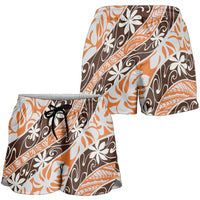 Puatou Tahiti Tiare Monstera Shorts for Women Polynesian Pattern Curve Style LT01 - Polynesian Pride
