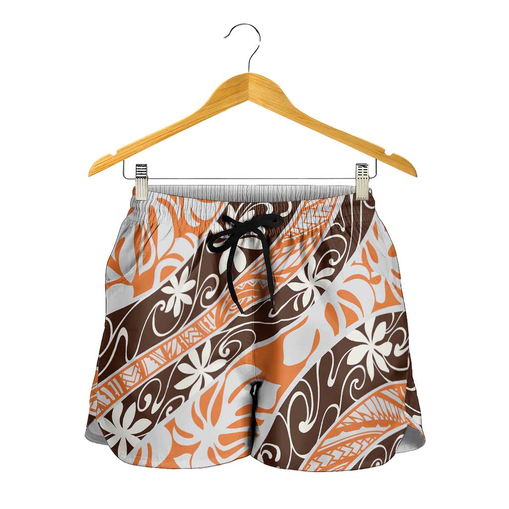 Puatou Tahiti Tiare Monstera Shorts for Women Polynesian Pattern Curve Style LT01 - Polynesian Pride