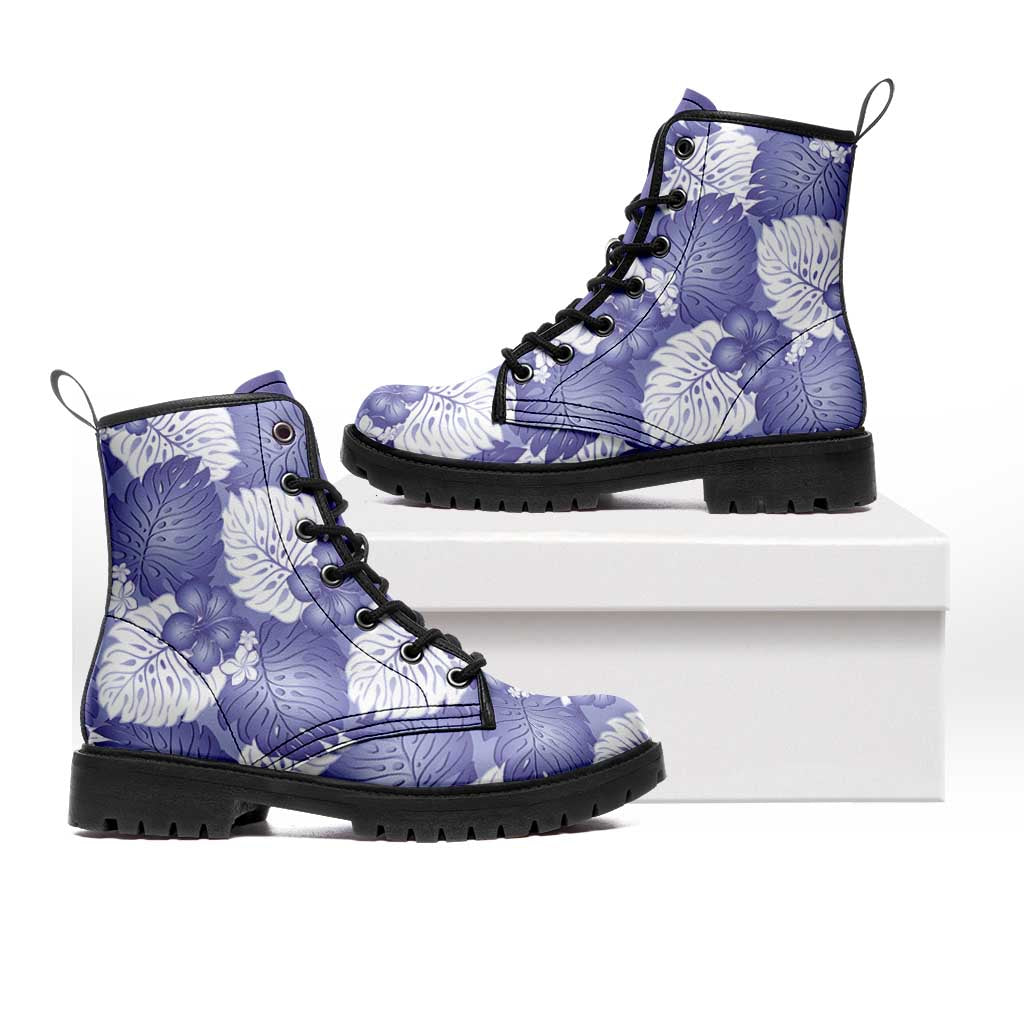 Purple Aloha Hawaii Leather Boots Monstera Hibiscus Plumeria Seamless Vibes - Polynesian Pride