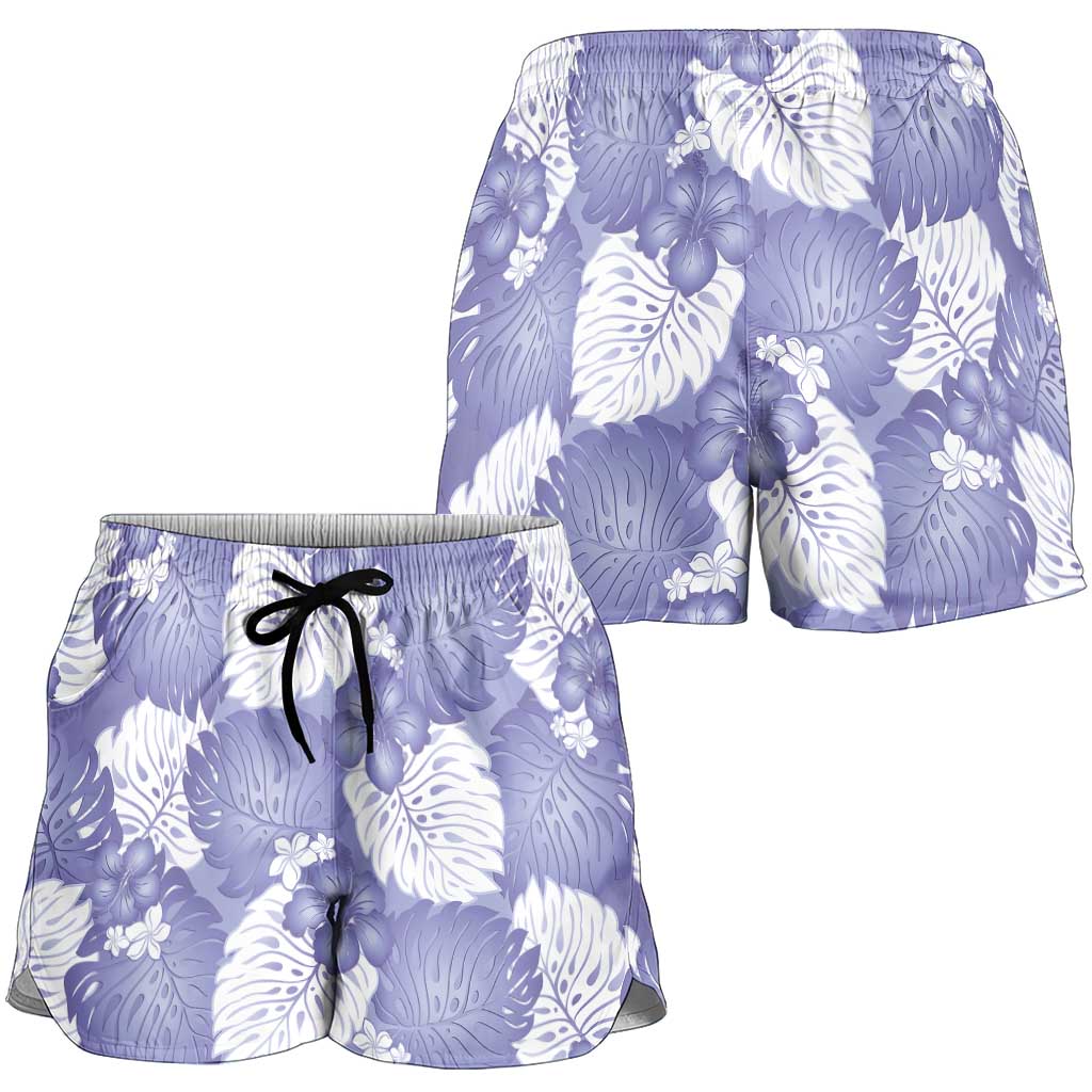 Purple Aloha Hawaii Shorts for Women Monstera Hibiscus Plumeria Seamless Vibes - Polynesian Pride