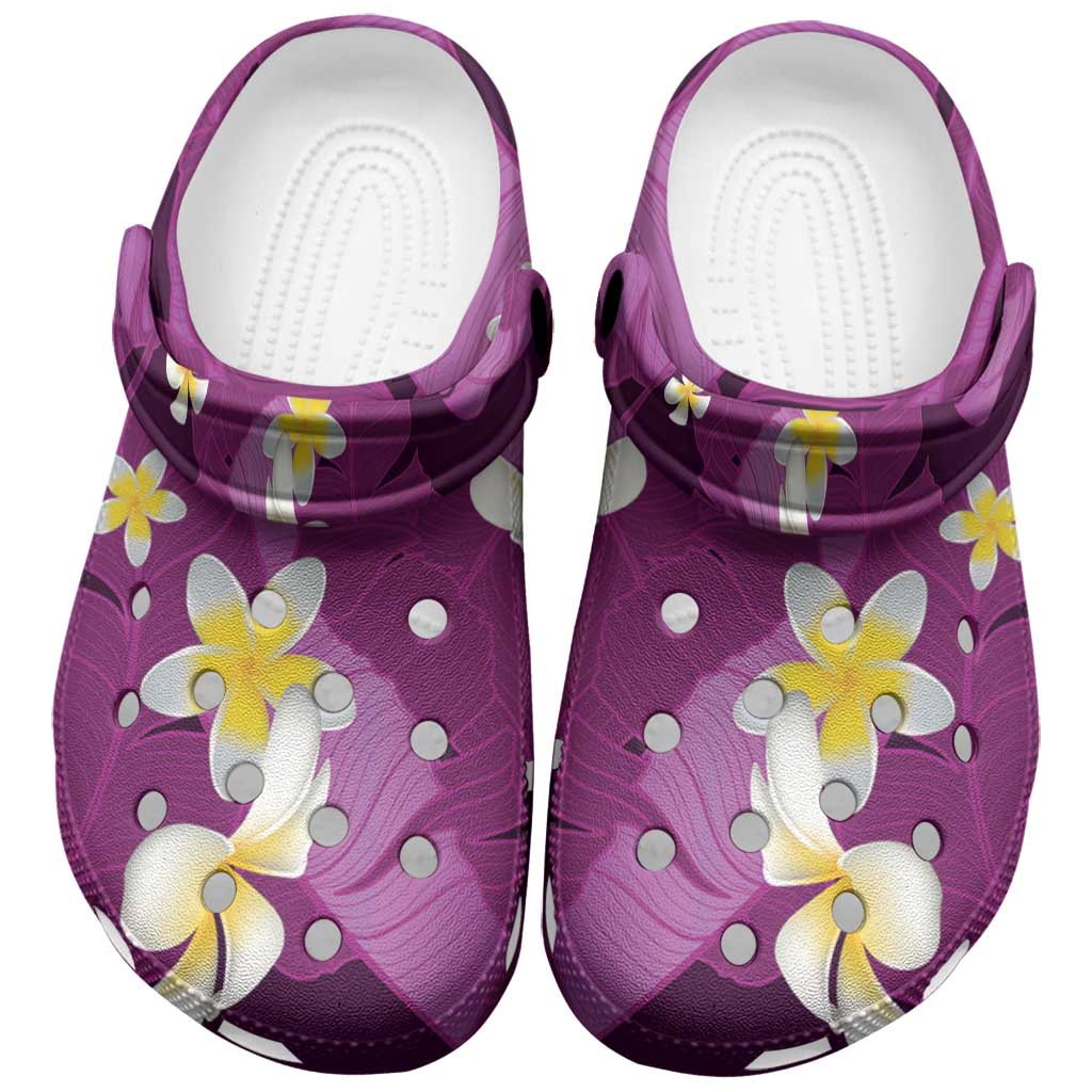 Purple Banana Leaf Hawaii Clogs Shoes Lau Maia Plumeria Tropical Summer Vibes LT14 Purple - Polynesian Pride