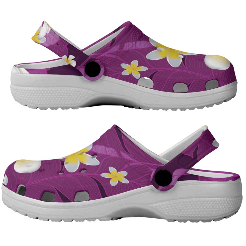 Purple Banana Leaf Hawaii Clogs Shoes Lau Maia Plumeria Tropical Summer Vibes LT14 - Polynesian Pride