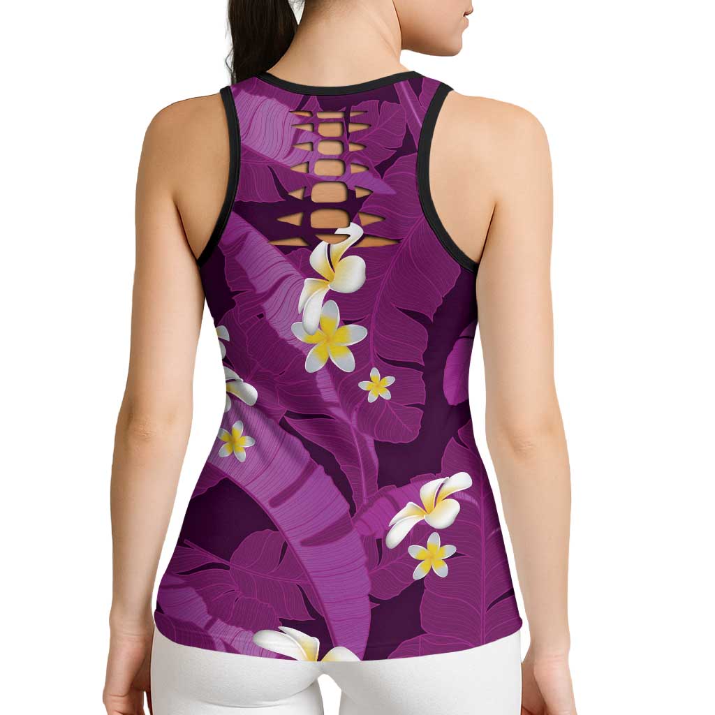 Purple Banana Leaf Hawaii Hollow Tank Top Lau Maia Plumeria Tropical Summer Vibes LT14 - Polynesian Pride