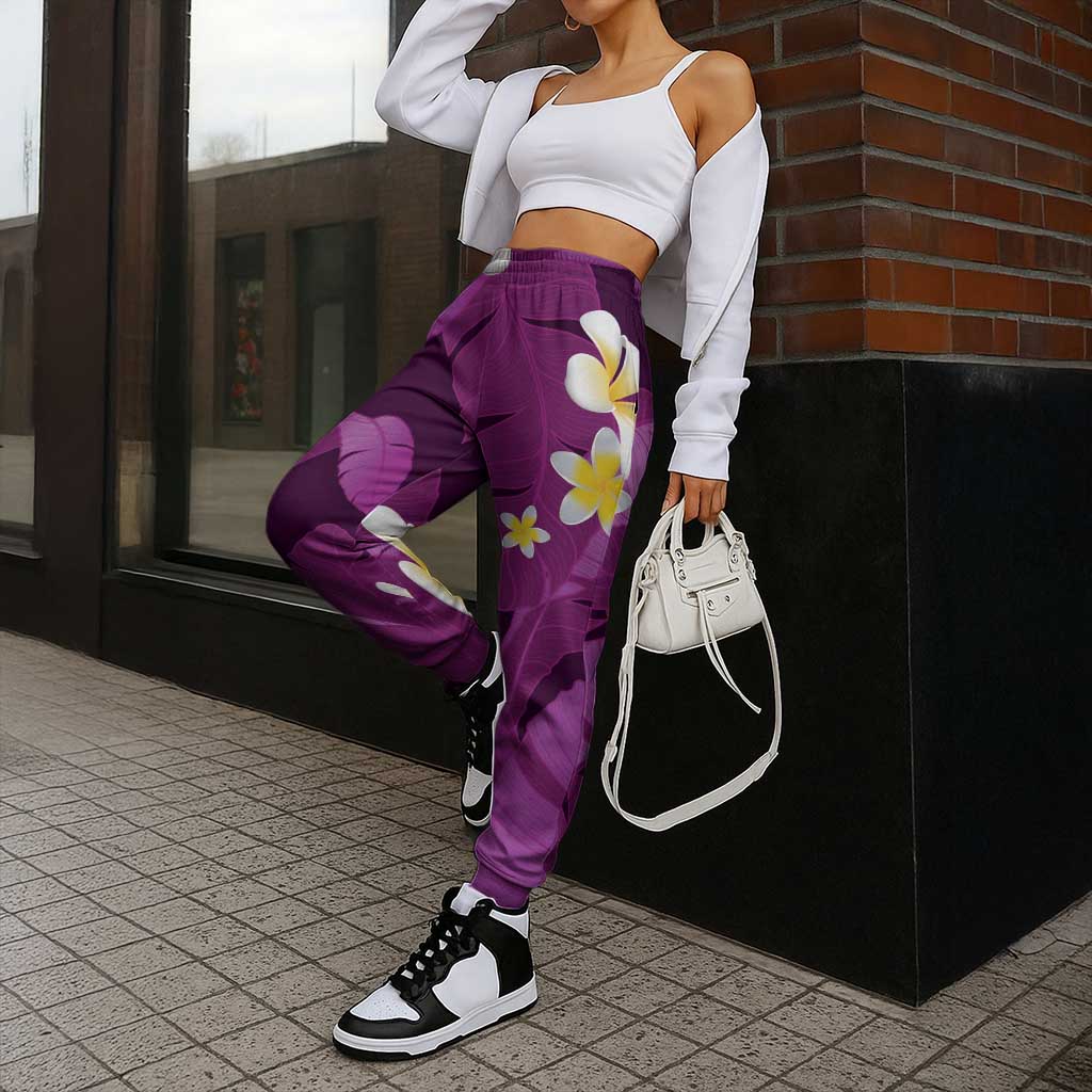 Purple Banana Leaf Hawaii Jogger Pants Lau Maia Plumeria Tropical Summer Vibes LT14 - Polynesian Pride