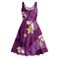 Purple Banana Leaf Hawaii Midi Dress Lau Maia Plumeria Tropical Summer Vibes LT14 Purple - Polynesian Pride