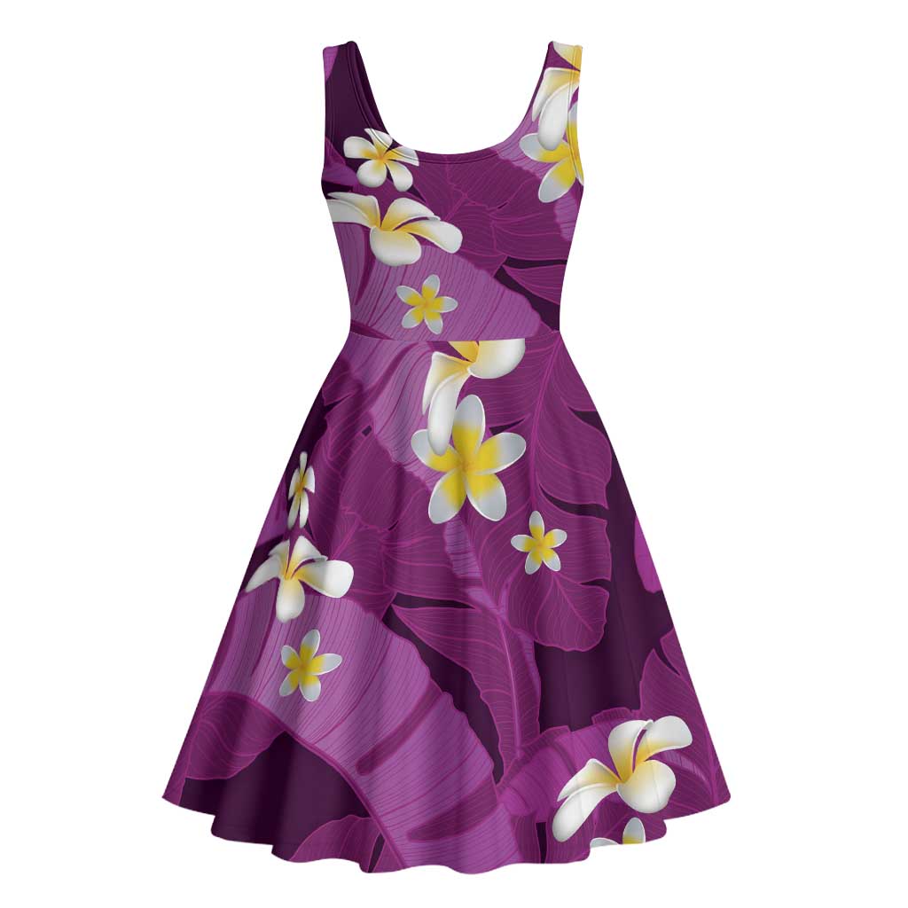Purple Banana Leaf Hawaii Midi Dress Lau Maia Plumeria Tropical Summer Vibes LT14 - Polynesian Pride