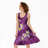 Purple Banana Leaf Hawaii Midi Dress Lau Maia Plumeria Tropical Summer Vibes LT14 - Polynesian Pride