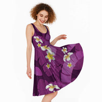 Purple Banana Leaf Hawaii Midi Dress Lau Maia Plumeria Tropical Summer Vibes LT14 - Polynesian Pride