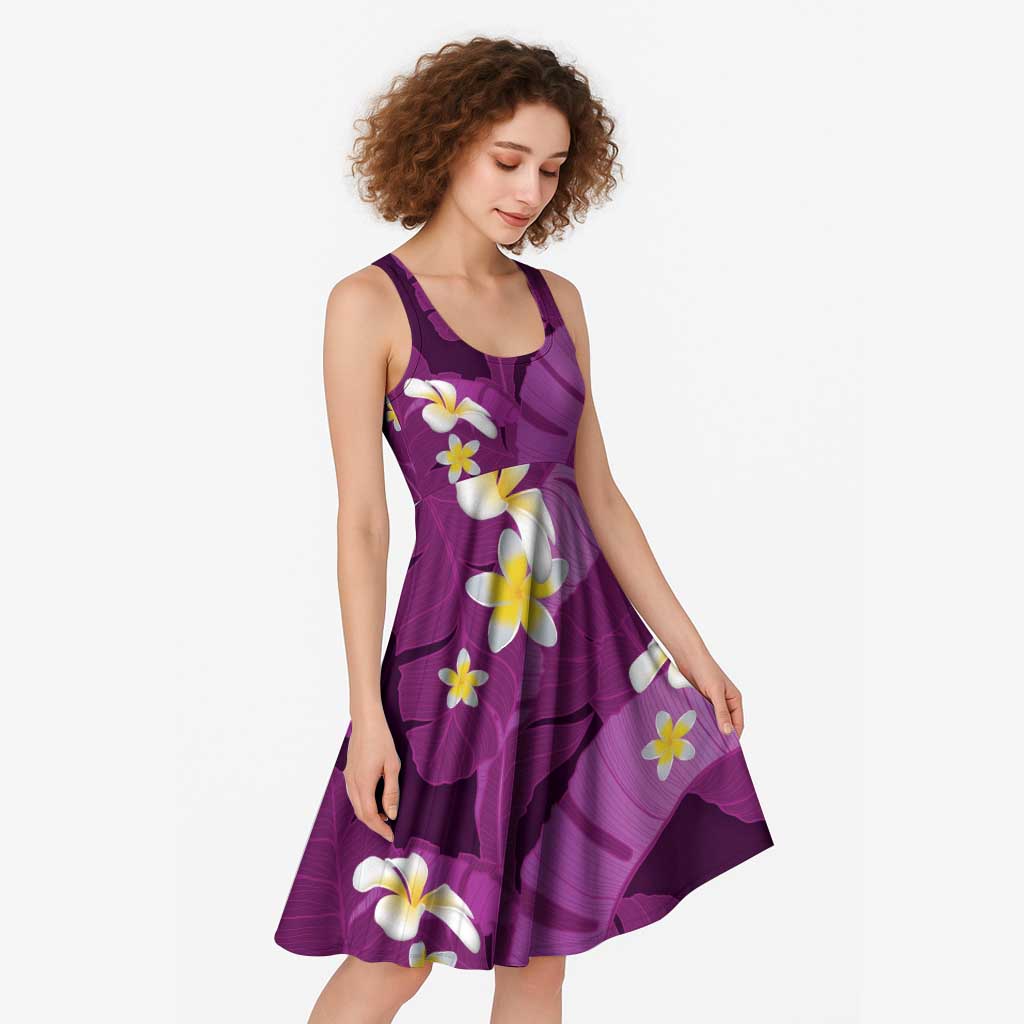 Purple Banana Leaf Hawaii Midi Dress Lau Maia Plumeria Tropical Summer Vibes LT14 - Polynesian Pride