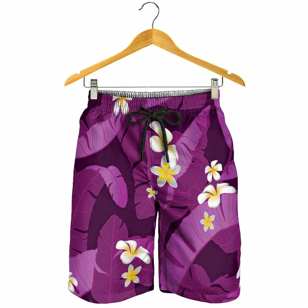 Purple Banana Leaf Hawaii Shorts for Men Lau Maia Plumeria Tropical Summer Vibes LT14 - Polynesian Pride
