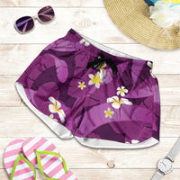 Purple Banana Leaf Hawaii Shorts for Women Lau Maia Plumeria Tropical Summer Vibes LT14 Purple - Polynesian Pride