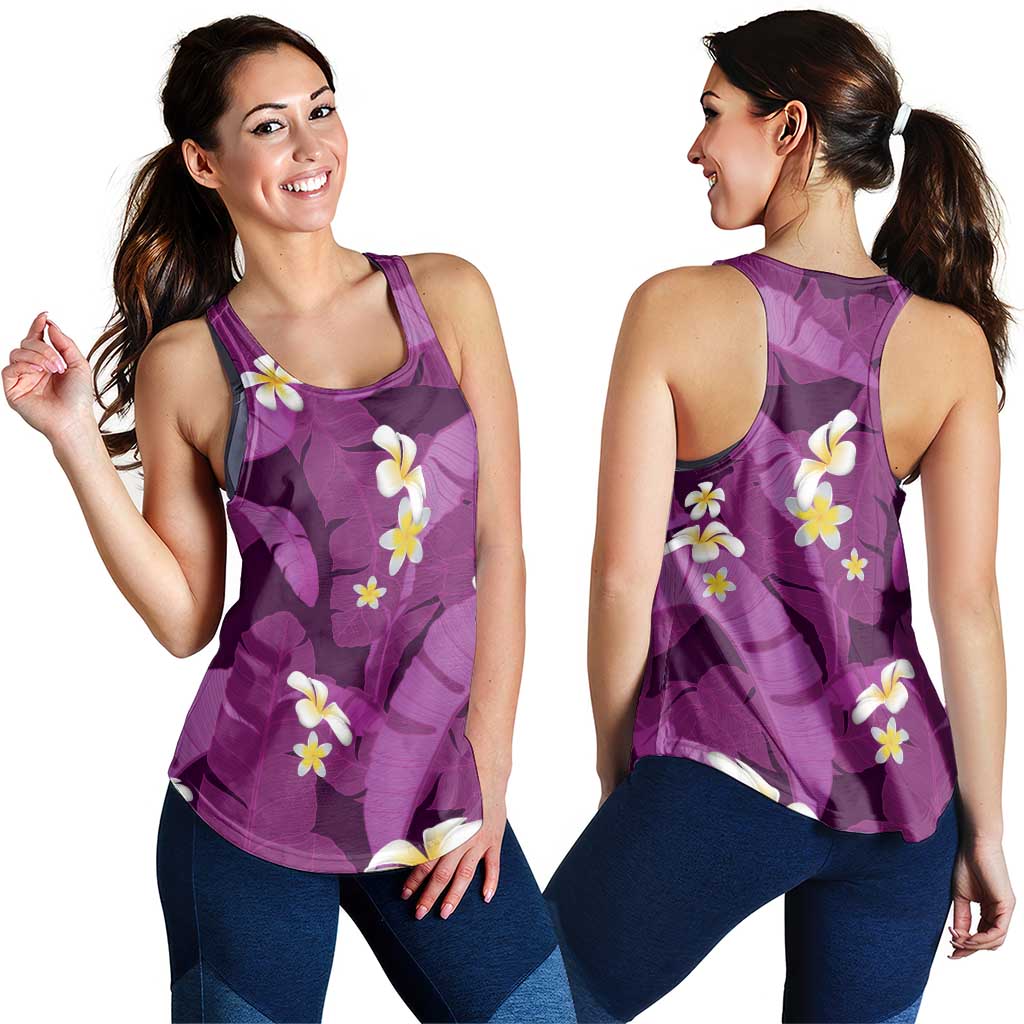 Purple Banana Leaf Hawaii Women Racerback Tank Lau Maia Plumeria Tropical Summer Vibes LT14 - Polynesian Pride