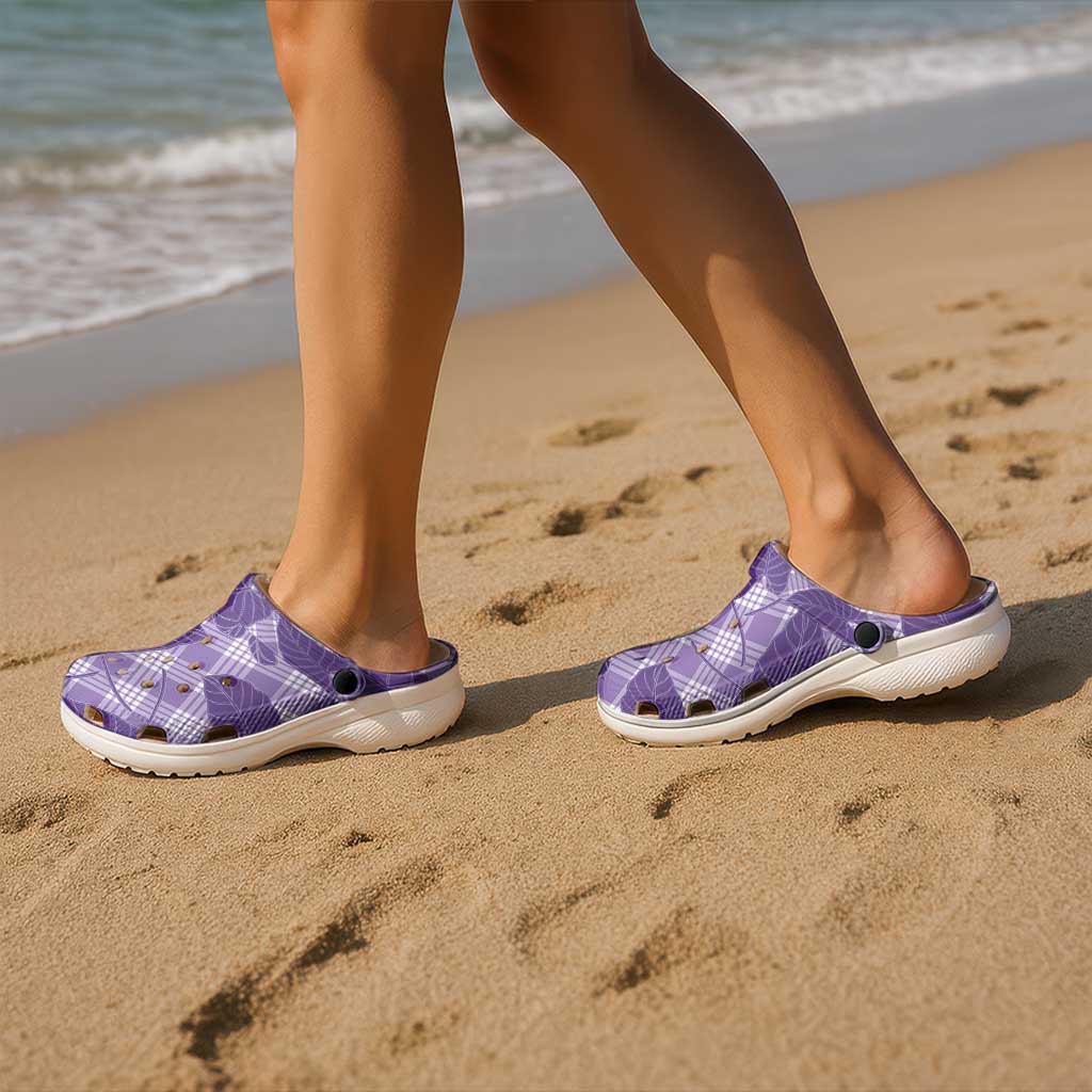 Purple Hawaii Kalo Palaka Motifs Clogs Shoes Hawaiian Taro Leaves Elegant Vibes
