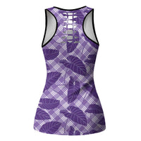 Purple Hawaii Kalo Palaka Motifs Hollow Tank Top Hawaiian Taro Leaves Elegant Vibes