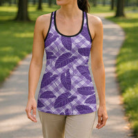 Purple Hawaii Kalo Palaka Motifs Hollow Tank Top Hawaiian Taro Leaves Elegant Vibes