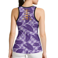Purple Hawaii Kalo Palaka Motifs Hollow Tank Top Hawaiian Taro Leaves Elegant Vibes