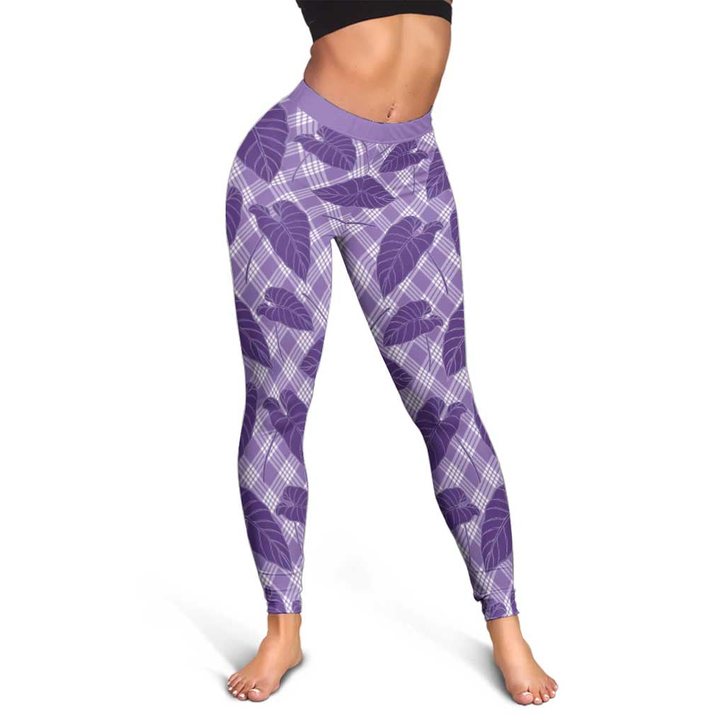 Purple Hawaii Kalo Palaka Motifs Leggings Hawaiian Taro Leaves Elegant Vibes