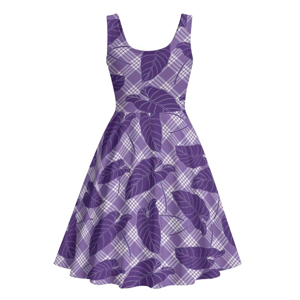 Purple Hawaii Kalo Palaka Motifs Midi Dress Hawaiian Taro Leaves Elegant Vibes