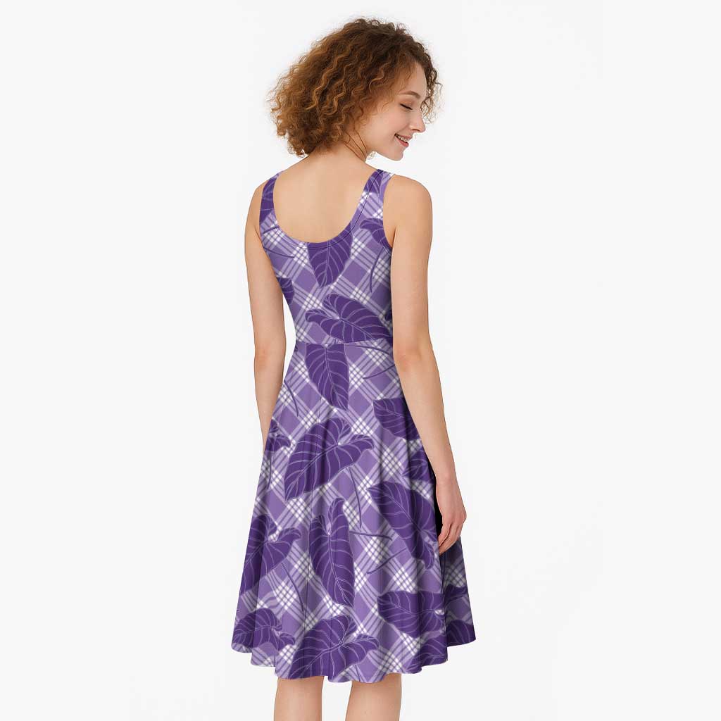 Purple Hawaii Kalo Palaka Motifs Midi Dress Hawaiian Taro Leaves Elegant Vibes