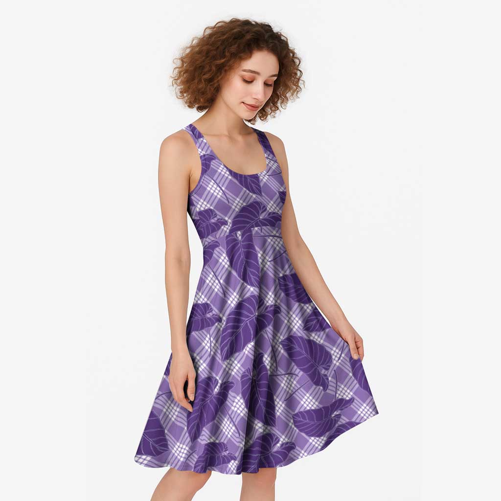 Purple Hawaii Kalo Palaka Motifs Midi Dress Hawaiian Taro Leaves Elegant Vibes
