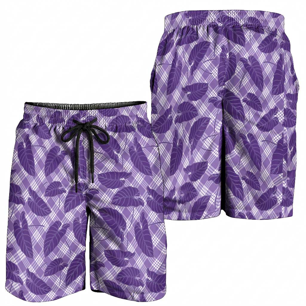 Purple Hawaii Kalo Palaka Motifs Shorts for Men Hawaiian Taro Leaves Elegant Vibes
