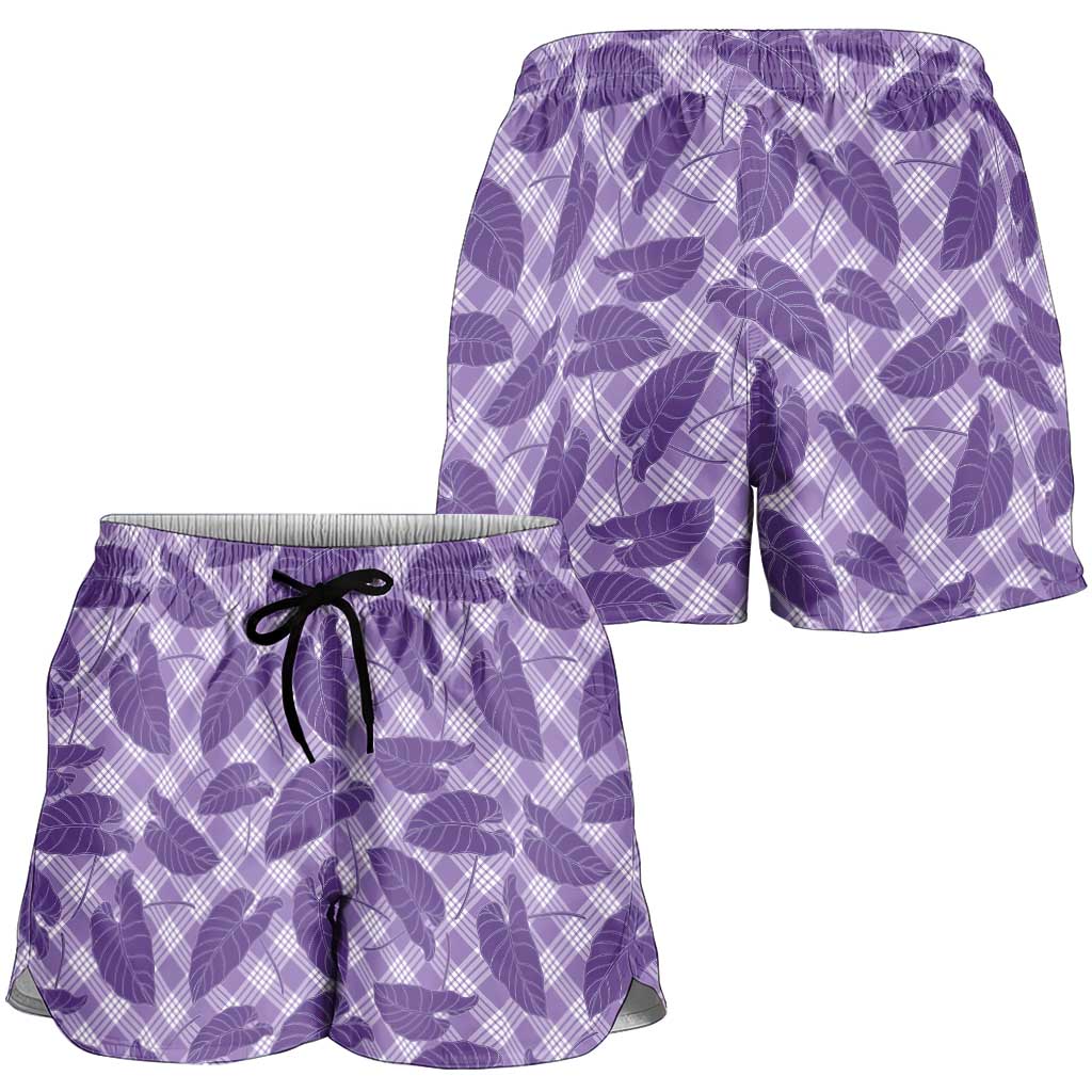 Purple Hawaii Kalo Palaka Motifs Shorts for Women Hawaiian Taro Leaves Elegant Vibes LT14 - Polynesian Pride