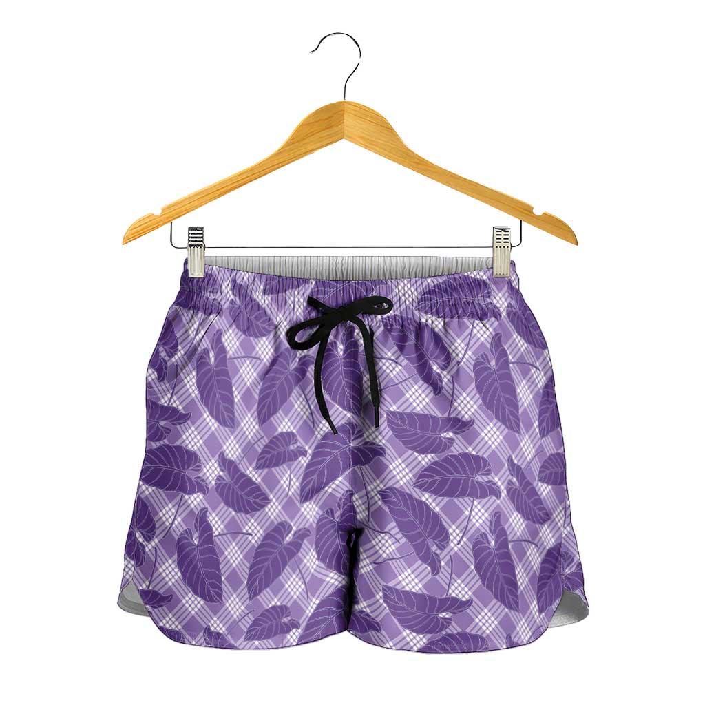 Purple Hawaii Kalo Palaka Motifs Shorts for Women Hawaiian Taro Leaves Elegant Vibes LT14 - Polynesian Pride