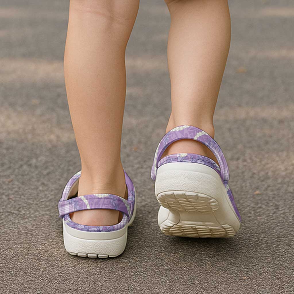Purple Hawaii Palaka Honohono Pikake Clogs Shoes Hawaiian Orchid Lei Polynesian Pattern - Polynesian Pride