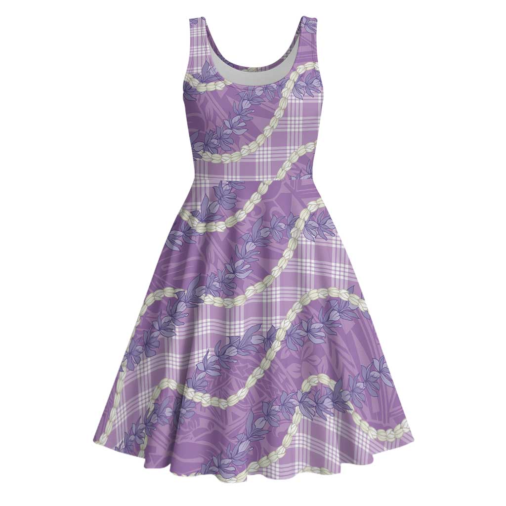 Purple Hawaii Palaka Honohono Pikake Midi Dress Hawaiian Orchid Lei Polynesian Pattern - Polynesian Pride