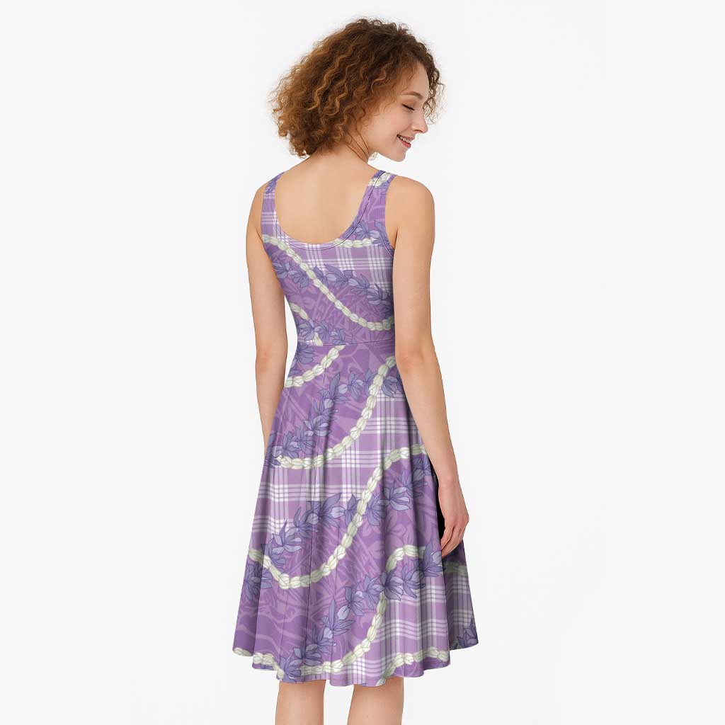 Purple Hawaii Palaka Honohono Pikake Midi Dress Hawaiian Orchid Lei Polynesian Pattern - Polynesian Pride