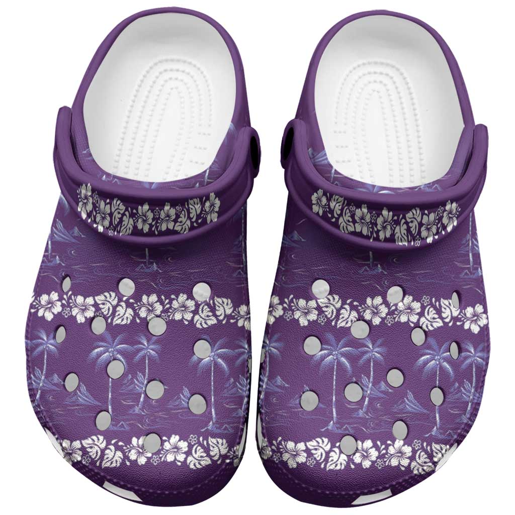 Purple Hawaii Palm Tree Hibiscus Clogs Shoes Fantasy Summer Vibe LT01 Purple - Polynesian Pride