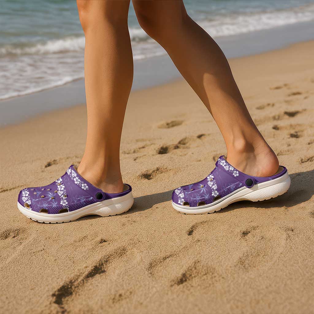Purple Hawaii Palm Tree Hibiscus Clogs Shoes Fantasy Summer Vibe LT01 - Polynesian Pride