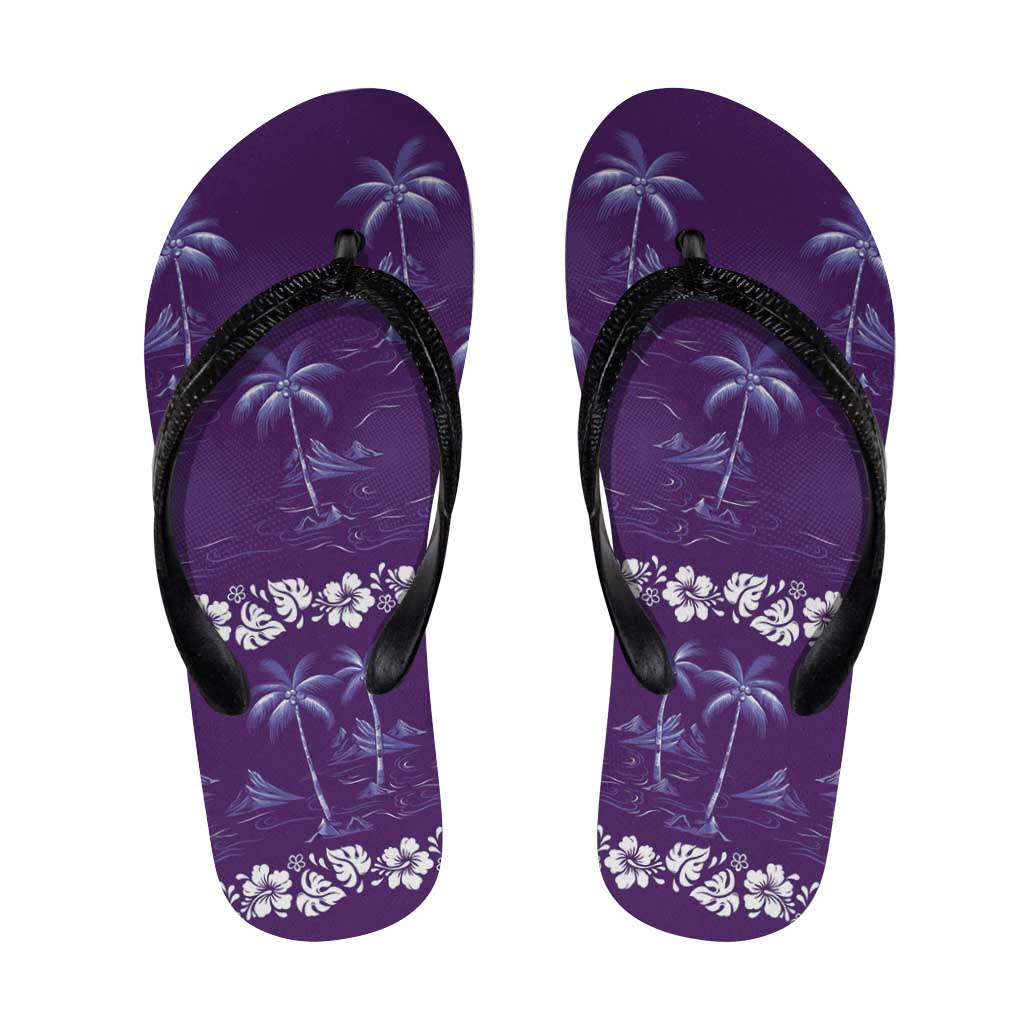 Purple Hawaii Palm Tree Hibiscus Flip Flops Fantasy Summer Vibe