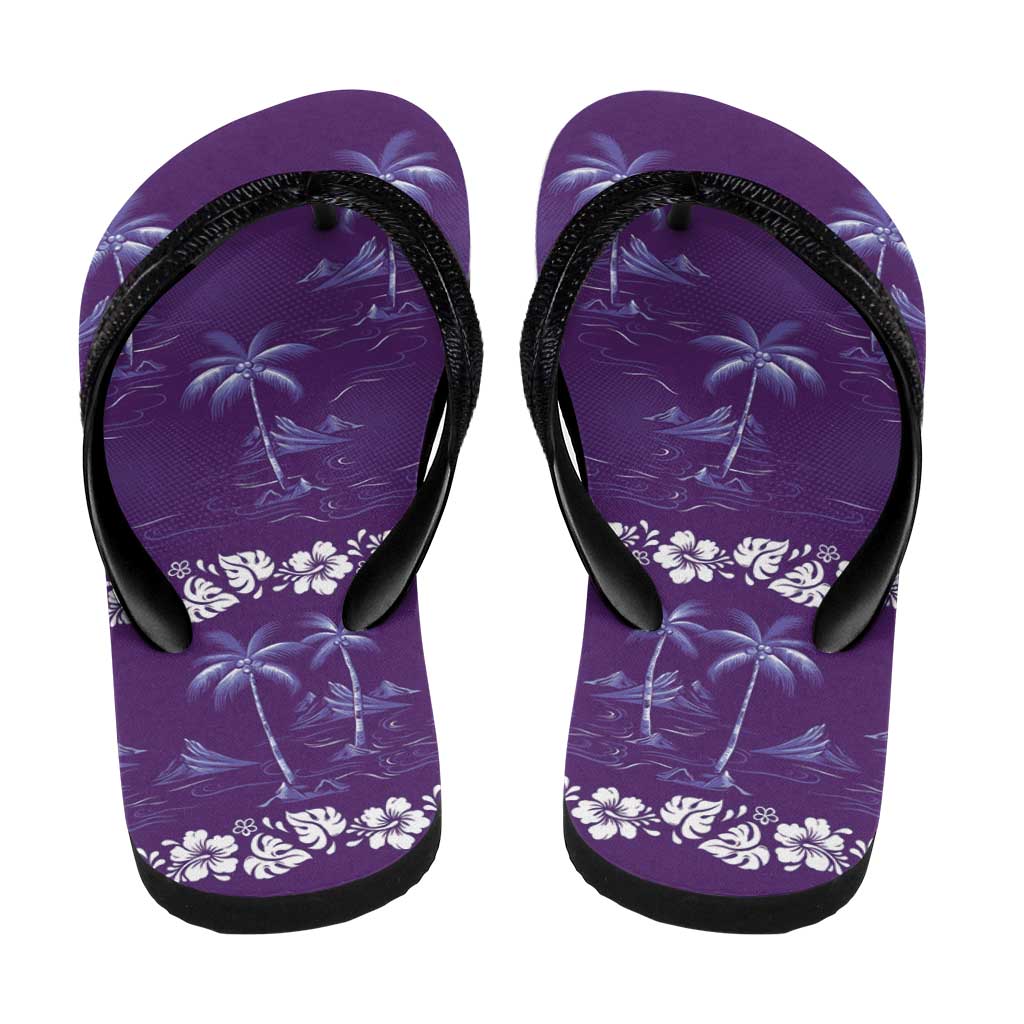 Purple Hawaii Palm Tree Hibiscus Flip Flops Fantasy Summer Vibe