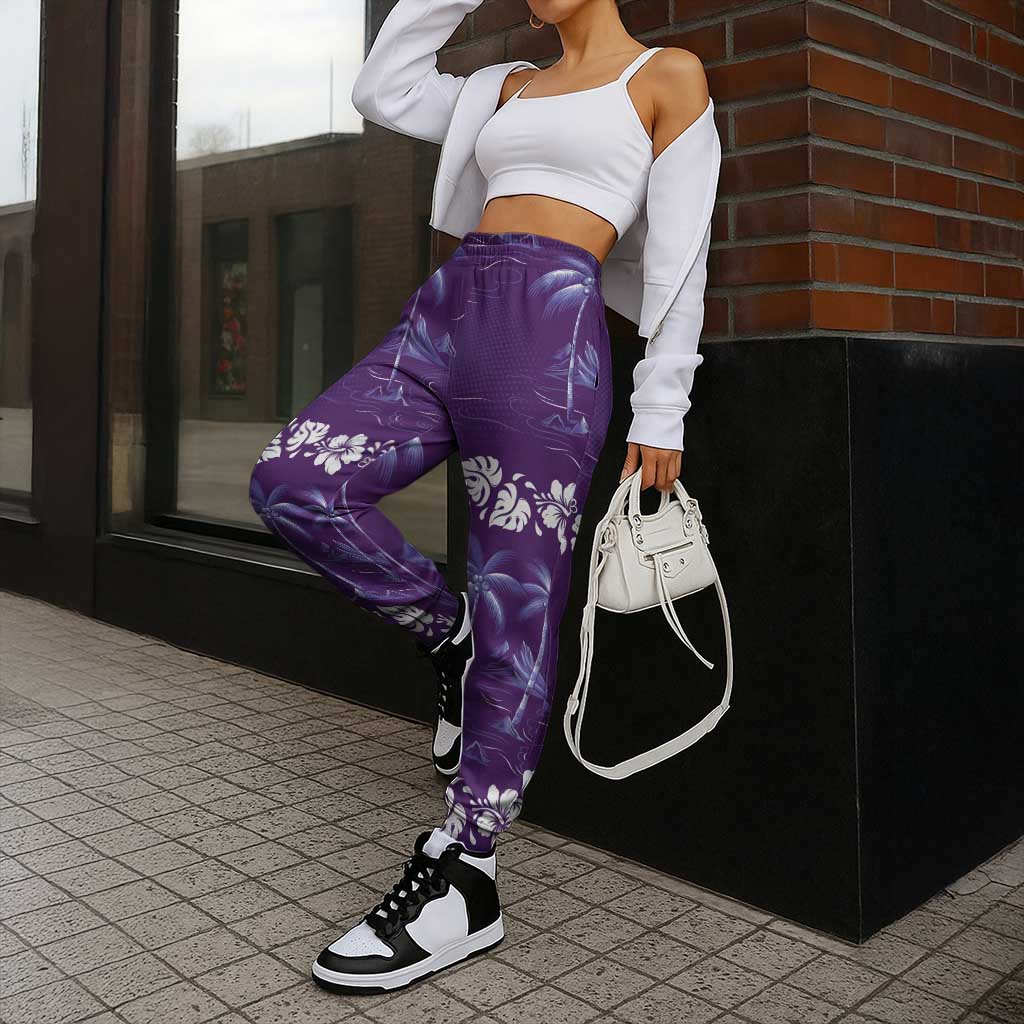 Purple Hawaii Palm Tree Hibiscus Jogger Pants Fantasy Summer Vibe LT01 - Polynesian Pride