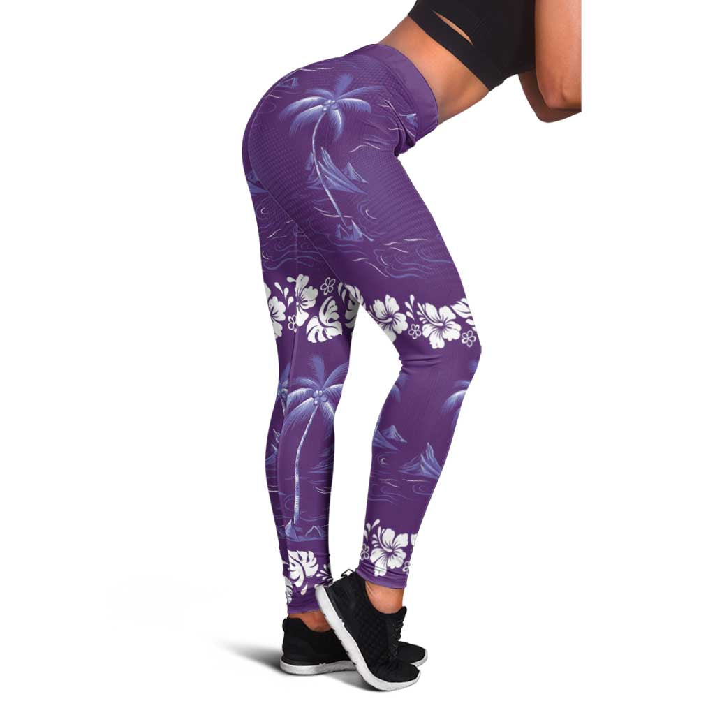 Purple Hawaii Palm Tree Hibiscus Leggings Fantasy Summer Vibe LT01 - Polynesian Pride
