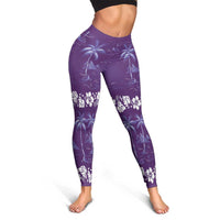 Purple Hawaii Palm Tree Hibiscus Leggings Fantasy Summer Vibe LT01 - Polynesian Pride