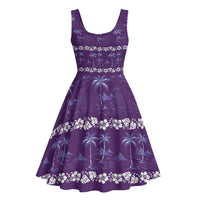 Purple Hawaii Palm Tree Hibiscus Midi Dress Fantasy Summer Vibe LT01 - Polynesian Pride
