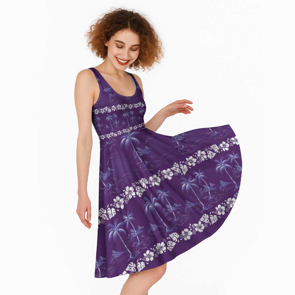 Purple Hawaii Palm Tree Hibiscus Midi Dress Fantasy Summer Vibe LT01 - Polynesian Pride