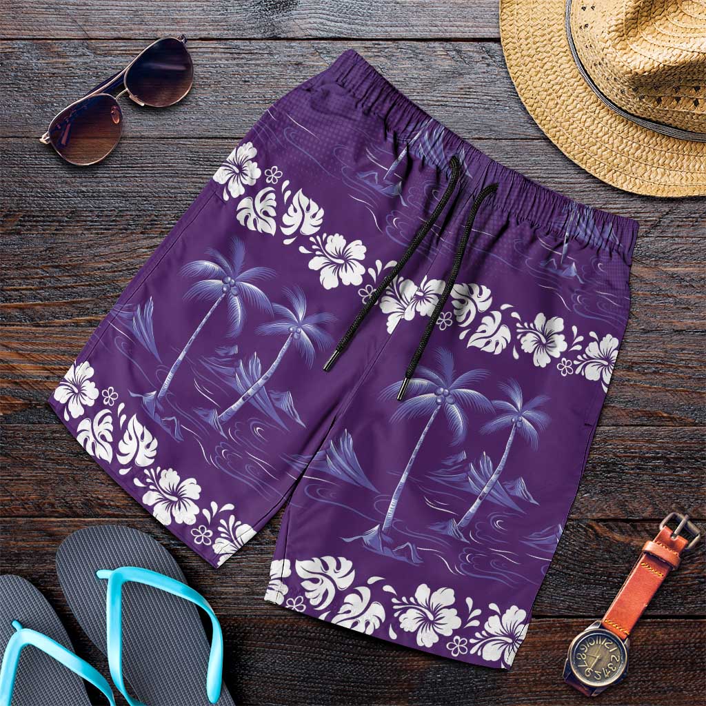 Purple Hawaii Palm Tree Hibiscus Shorts for Men Fantasy Summer Vibe LT01 Purple - Polynesian Pride