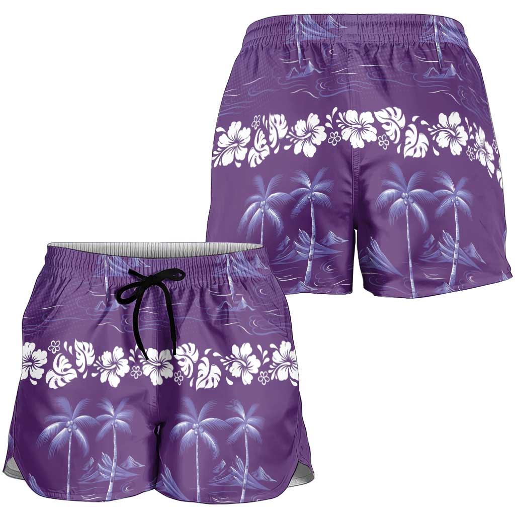 Purple Hawaii Palm Tree Hibiscus Shorts for Women Fantasy Summer Vibe LT01 - Polynesian Pride