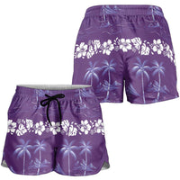Purple Hawaii Palm Tree Hibiscus Shorts for Women Fantasy Summer Vibe LT01 - Polynesian Pride