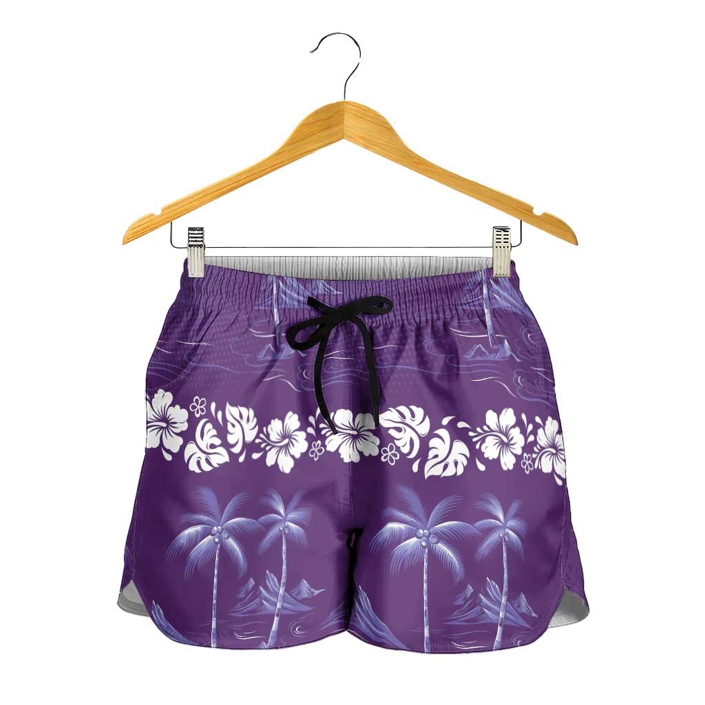Purple Hawaii Palm Tree Hibiscus Shorts for Women Fantasy Summer Vibe LT01 - Polynesian Pride