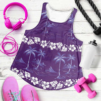 Purple Hawaii Palm Tree Hibiscus Women Racerback Tank Fantasy Summer Vibe LT01 Purple - Polynesian Pride