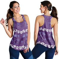 Purple Hawaii Palm Tree Hibiscus Women Racerback Tank Fantasy Summer Vibe LT01 - Polynesian Pride